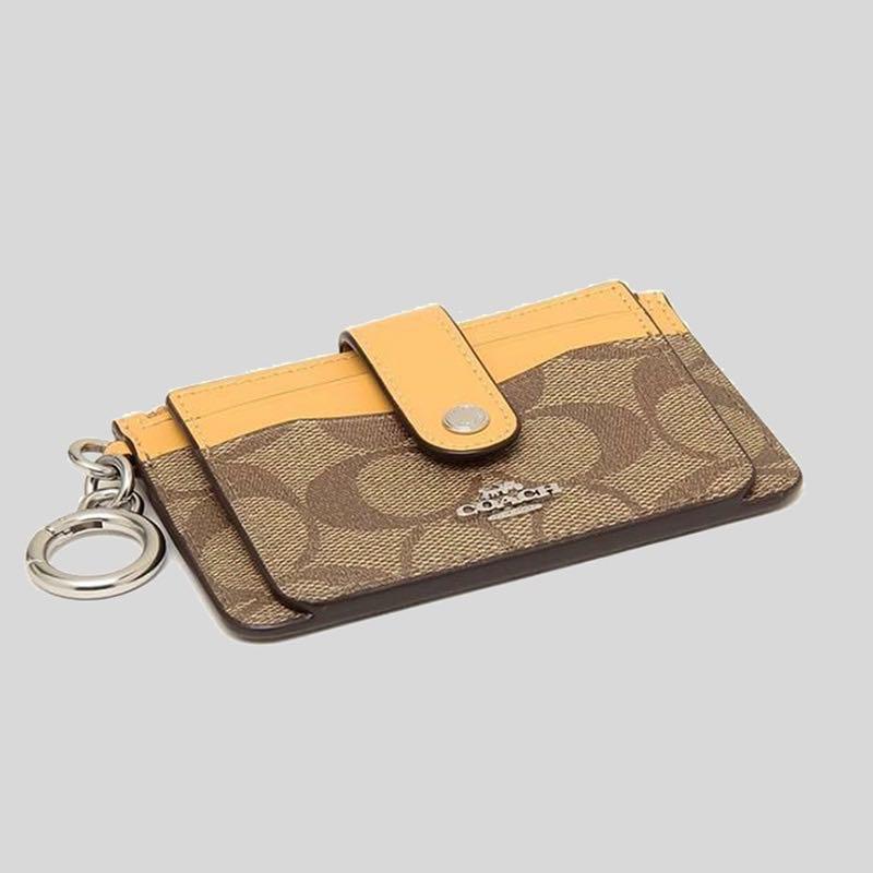 INSTOCK! COACH Attachment Card Case In Signature Canvas Khaki