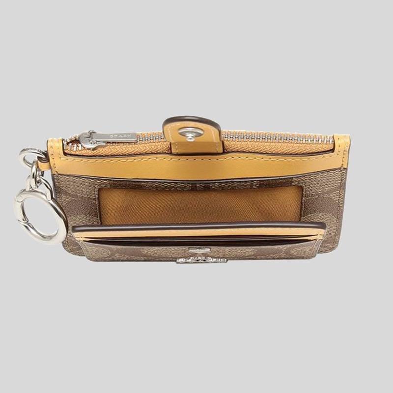 INSTOCK! COACH Attachment Card Case In Signature Canvas Khaki
