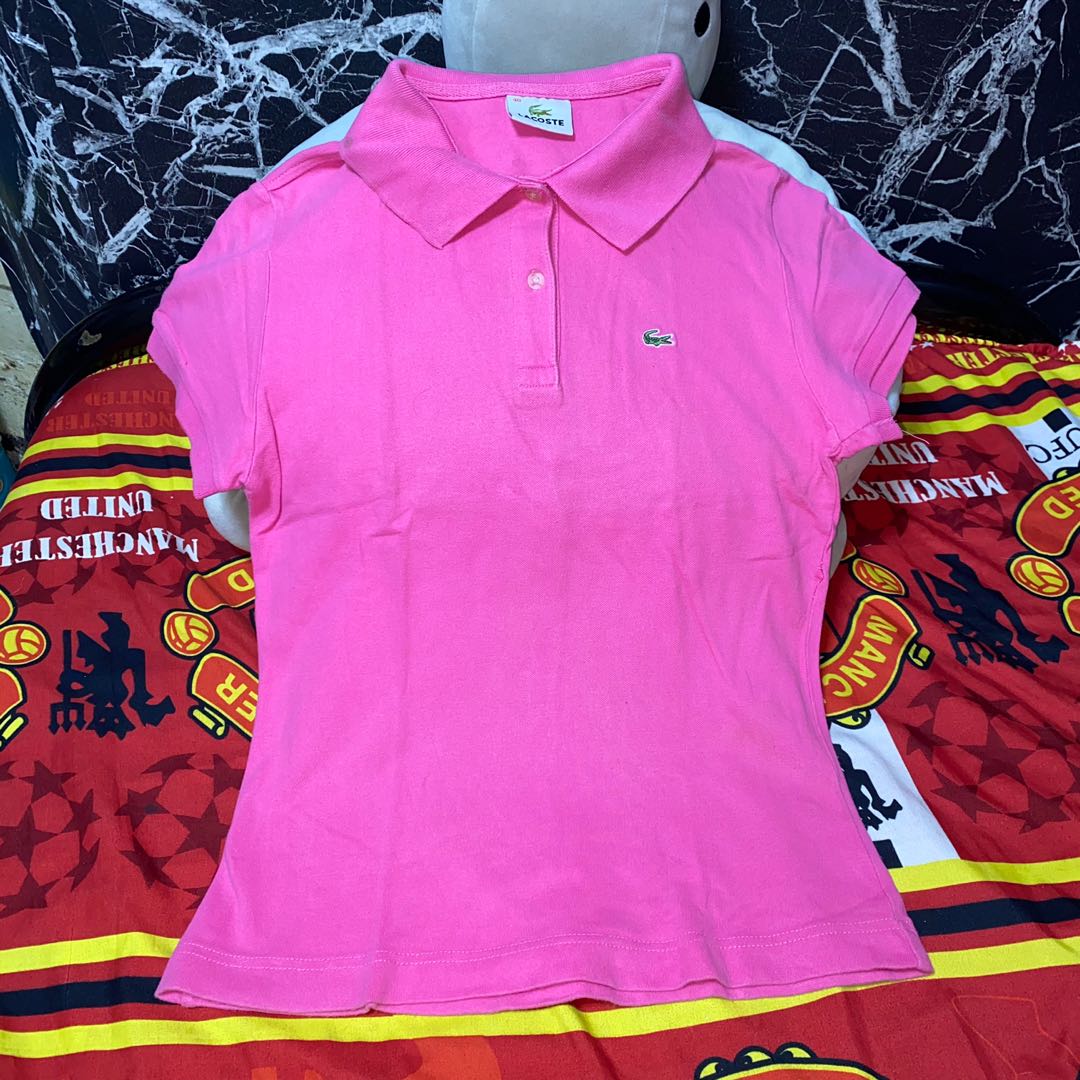 Lacoste short-sleeved polo shirt, size 16, women's size M cotton turquoise blue Vintage Second Hand