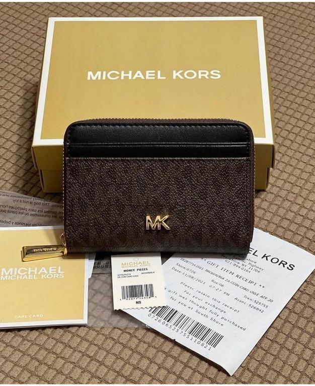 Michael kors jet set travel zip around card case wallet brown mk black