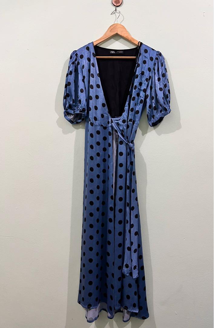 ZARA polka satin wrap dress, Women's Fashion, Muslimah Fashion, Dresses on  Carousell