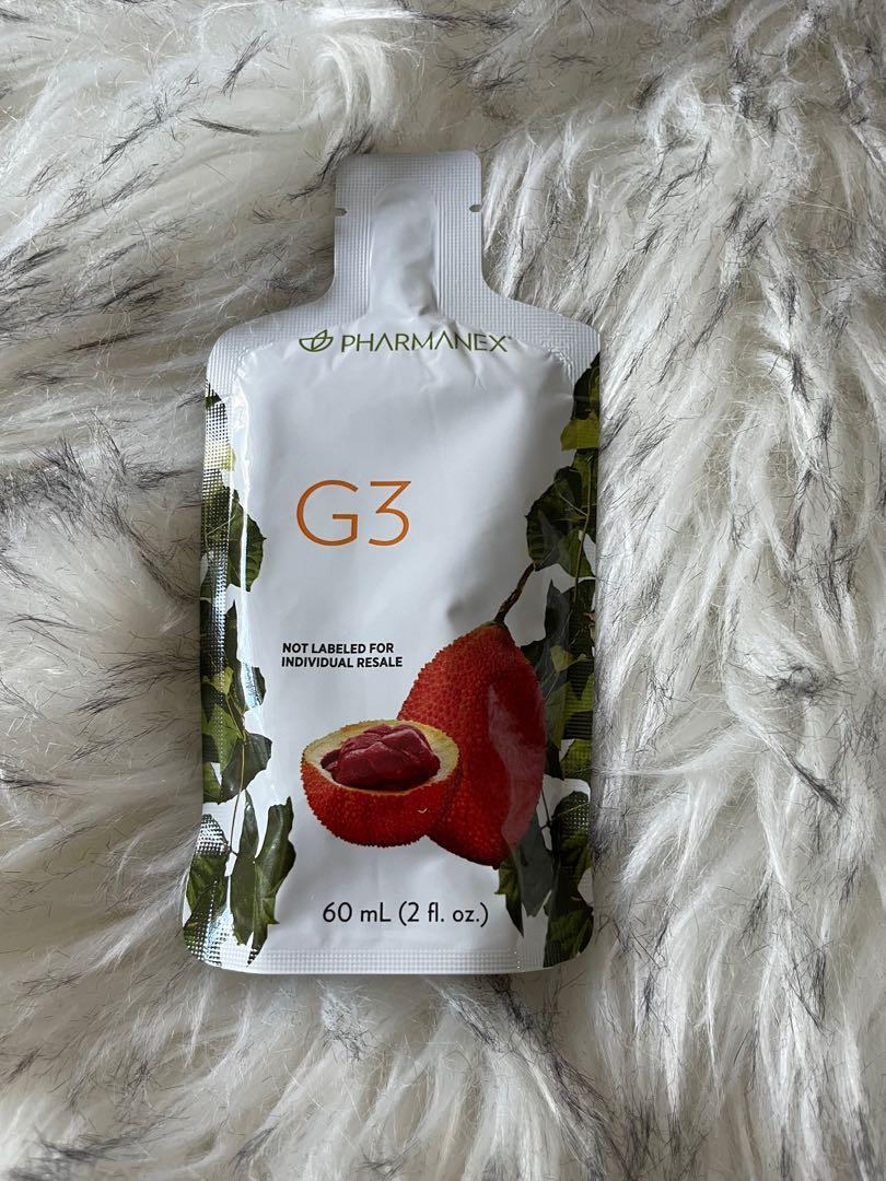 PHarmanex G3 fruit Juice -15 pouch (Category: Everything Else) located in Singapore. Submitted by yken0126 (Listing ID 1145619455, Image 2). Description: Improves immunity 10x than the over the counter vitamin C Better eye health Improves absorption aids digestion Speeds up healing Strengthens heart health .