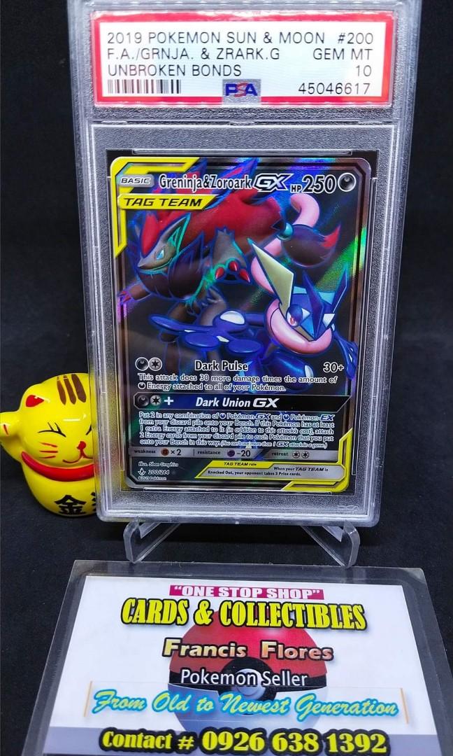 Pokemon Graded Card Psa 10 Greninja And Zoroark Gx 200 Full Art Sun And Moon Unbroken Bonds