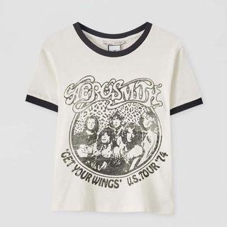 Pull & Bear Aerosmith Band Ringer Crop Tee