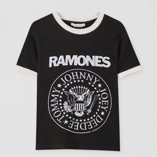 Pull & Bear Ramones Band Ringer Crop Tee