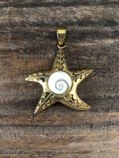 Starfish Brass pendant with shell cabuchon