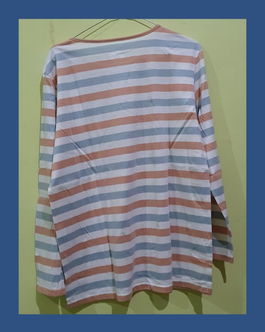 Striped T-shirt, Fesyen Wanita, Pakaian 