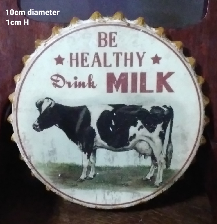 Vintage Large Bottle Cap Coaster with Drink Milk Design, Hobbies & Toys