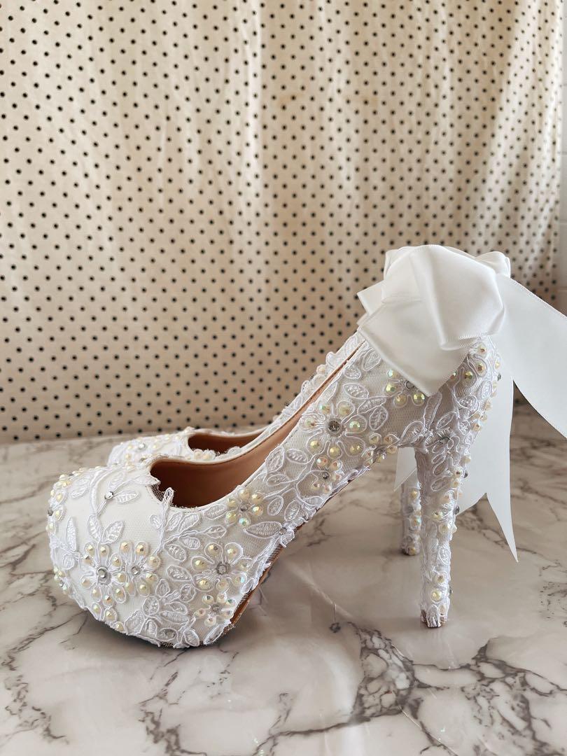 White glitter wedding shoes sale