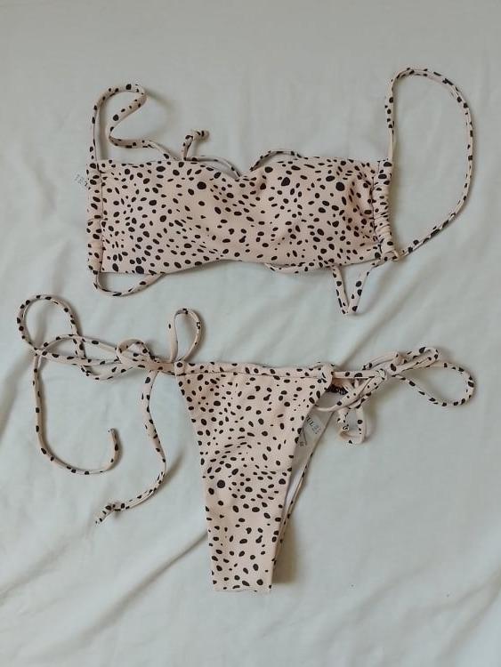 ZAFUL Leopard Animal Print Thong Bikini Bottom In LIGHT COFFEE