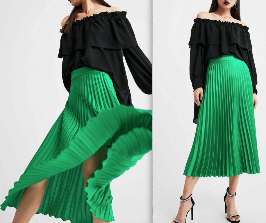 Bn Zara Satin Effect Pleated Skirt Womens Fashion Bottoms Skirts On Carousell 