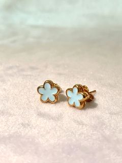 18k/Au 750 💯金耳環💫藍花 Gold Earrings64234320155651110