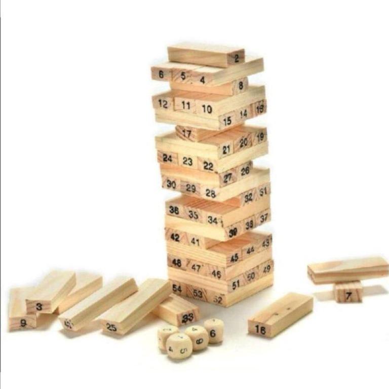 54PCS/Set Wooden Tower Building Blocks Toy Rainbow Domino Stacker Board ...