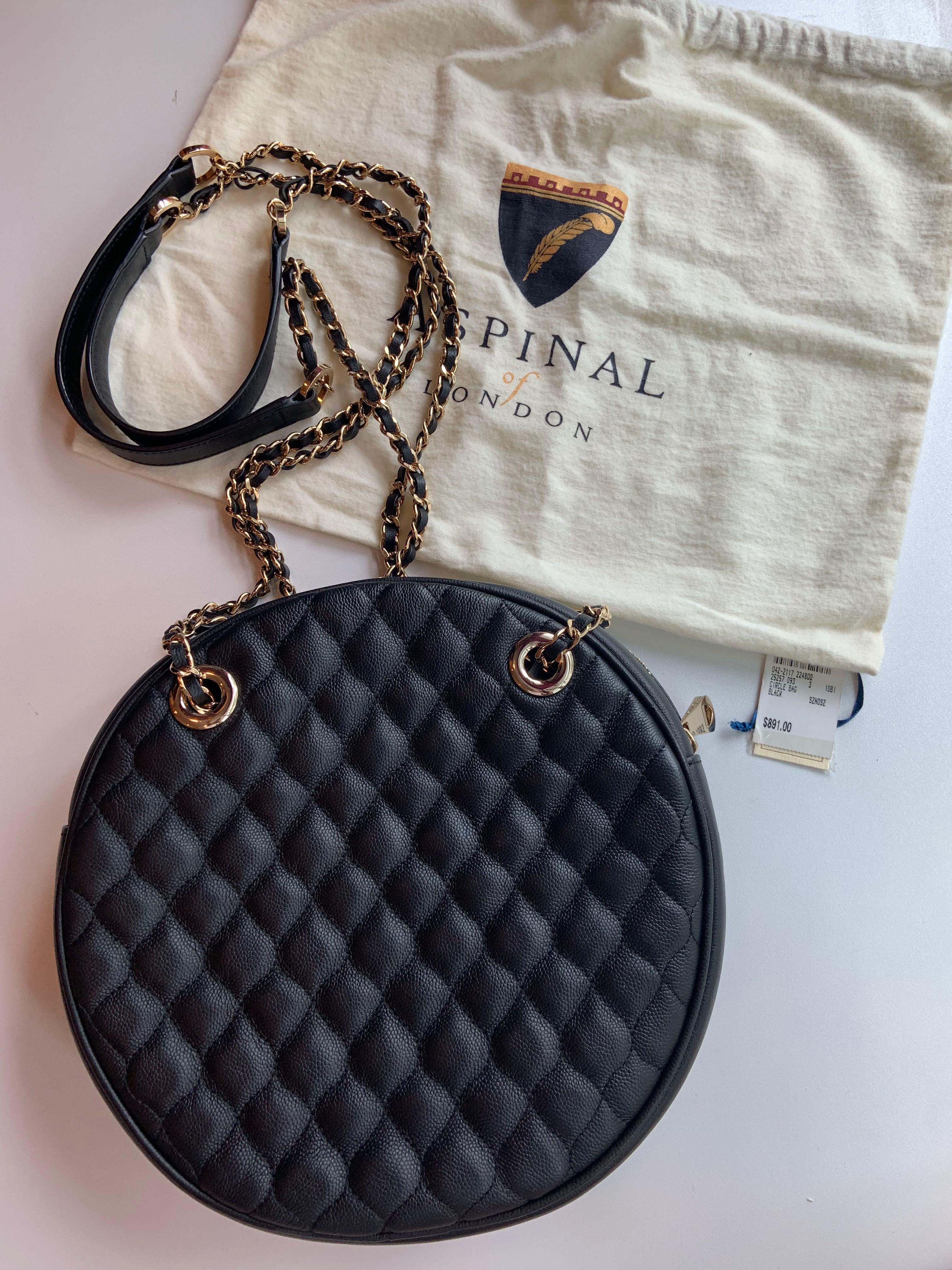 Aspinal of London Black Leather Round Quilted Crossbody Bag