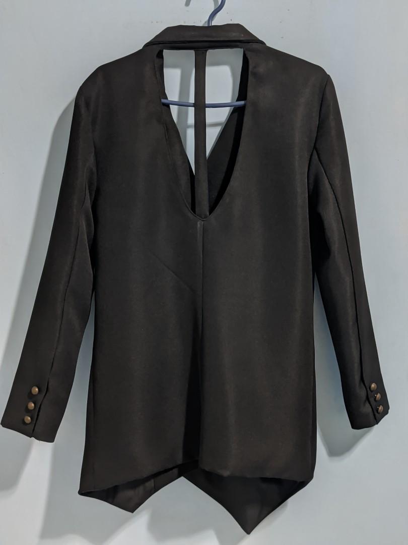 Assymetrical Formal Jacket with Back Peephole detail (Category: Coats, Jackets and Outerwear) located in San Fernando. Submitted by ivanphil (Listing ID 1145852859, Image 2). Description: Destashing some of my clothes Description: Assymetrical Formal Jacket with Back Peephole detail with brass colored buttons Looks formal but very edgy Size: Womens Large to XL; Mens Medium to Large Color: Black Material: Cotton with lining This was not used even 