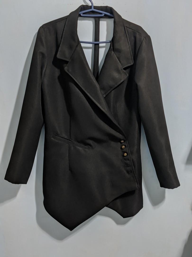 Assymetrical Formal Jacket with Back Peephole detail (Category: Coats, Jackets and Outerwear) located in San Fernando. Submitted by ivanphil (Listing ID 1145852859, Image 1). Description: Destashing some of my clothes Description: Assymetrical Formal Jacket with Back Peephole detail with brass colored buttons Looks formal but very edgy Size: Womens Large to XL; Mens Medium to Large Color: Black Material: Cotton with lining This was not used even 