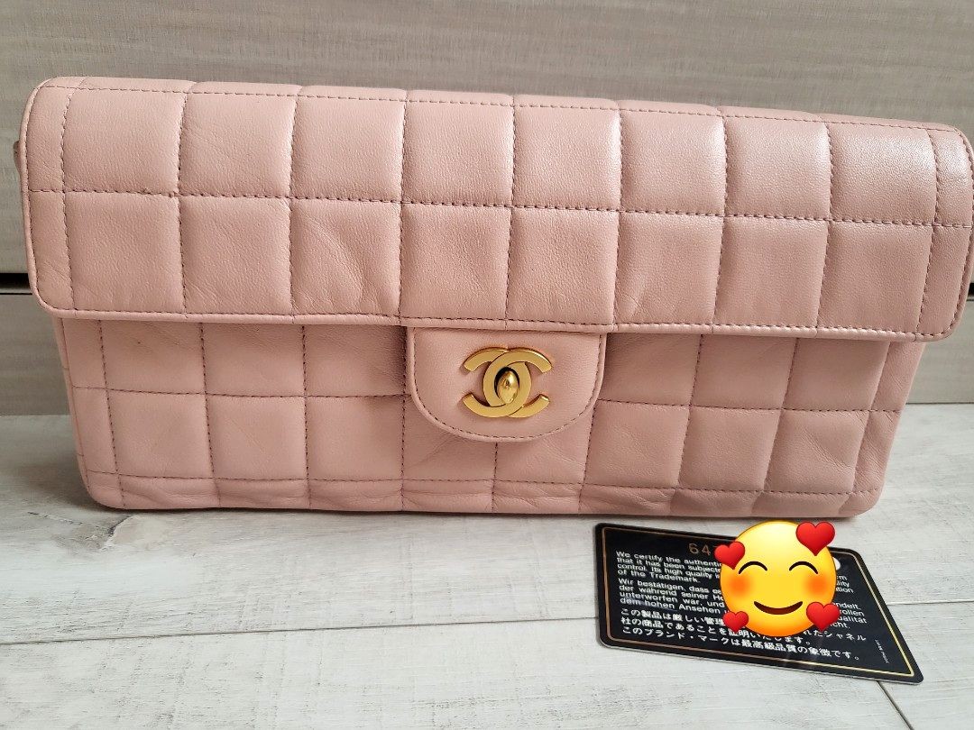 Authentic Chanel East West Chocolate Bar PINK flap bag Luxury
