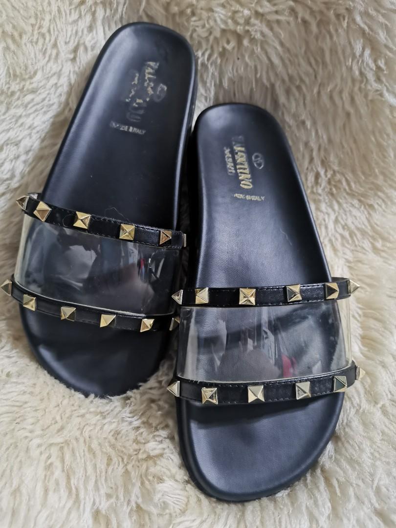 Valentino rockstud clear slides outlet