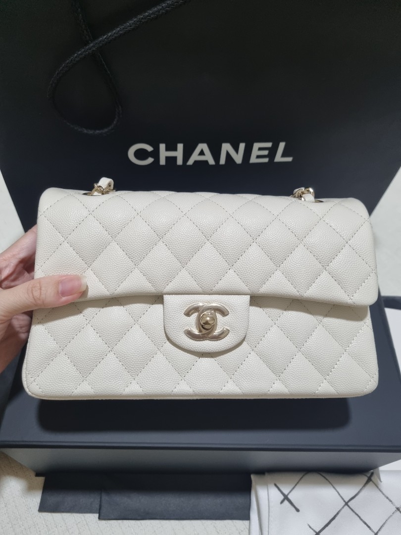 Chanel White Quilted Caviar Leather Classic Double Flap Bag  STYLISHTOP