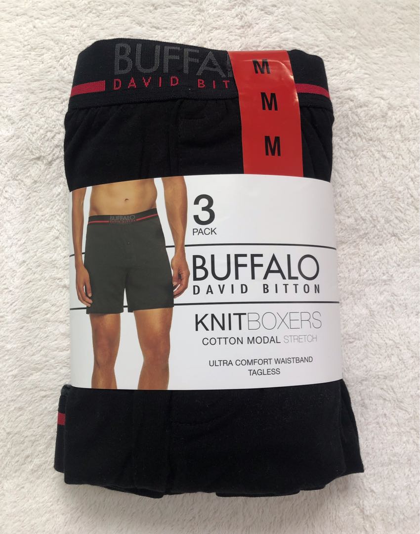 New Men's David Bitton Buffalo Knit Boxers 3 Pack Stretch Cotton