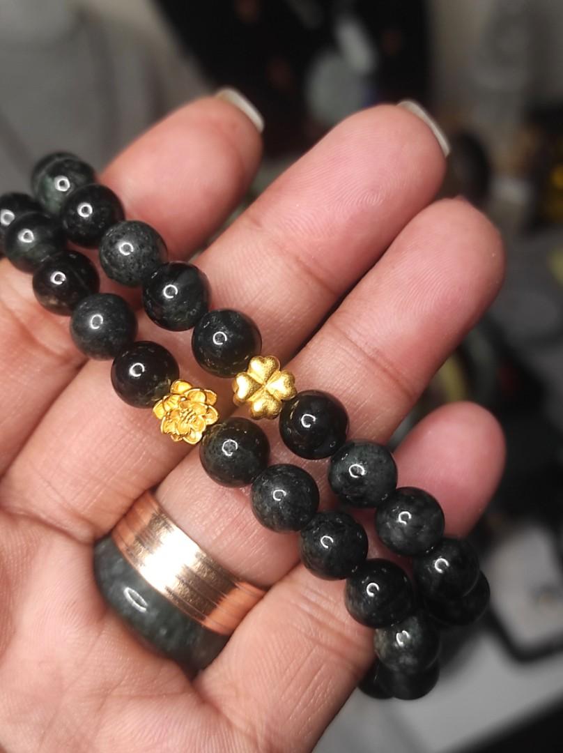 Burmese Jade Jadeite with 24K real gold charms, Women's Fashion