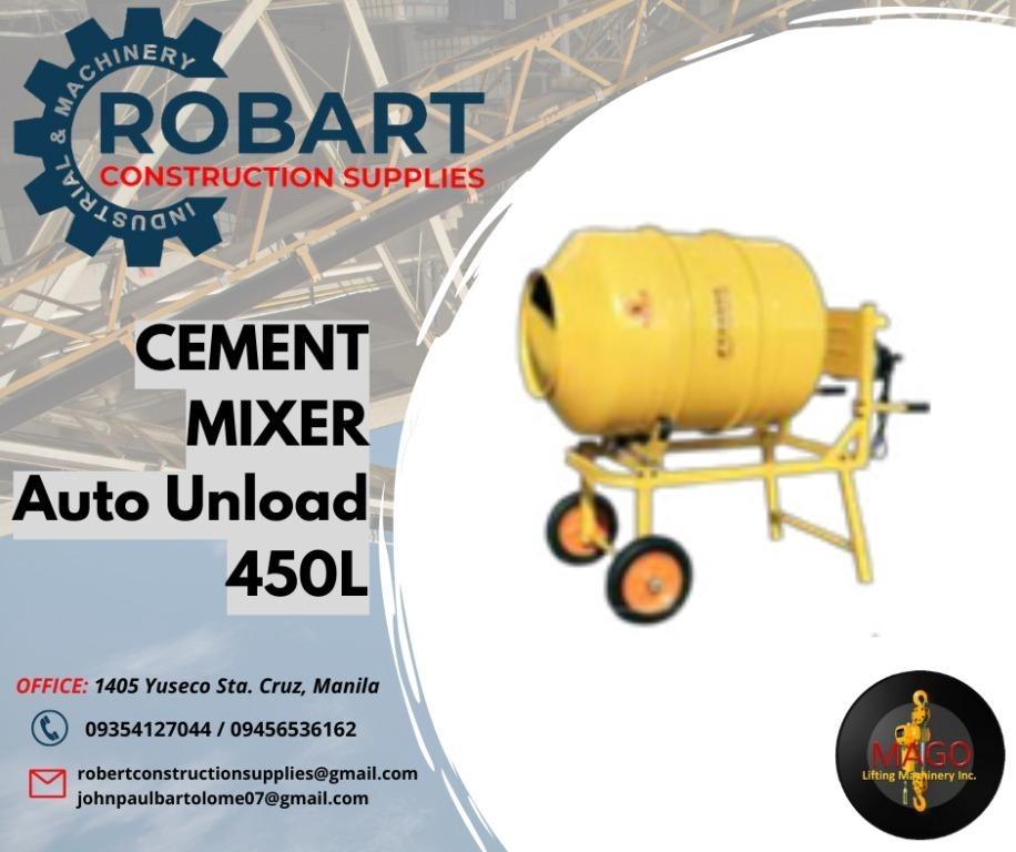 CEMENT MIXER Auto Unload 450L (Category: Construction Tools & Equipment) located in Manila. Submitted by bellarobart (Listing ID 1145853310, Image 1). Description: CEMENT MIXER Auto Unload 450L Code R-9-003.