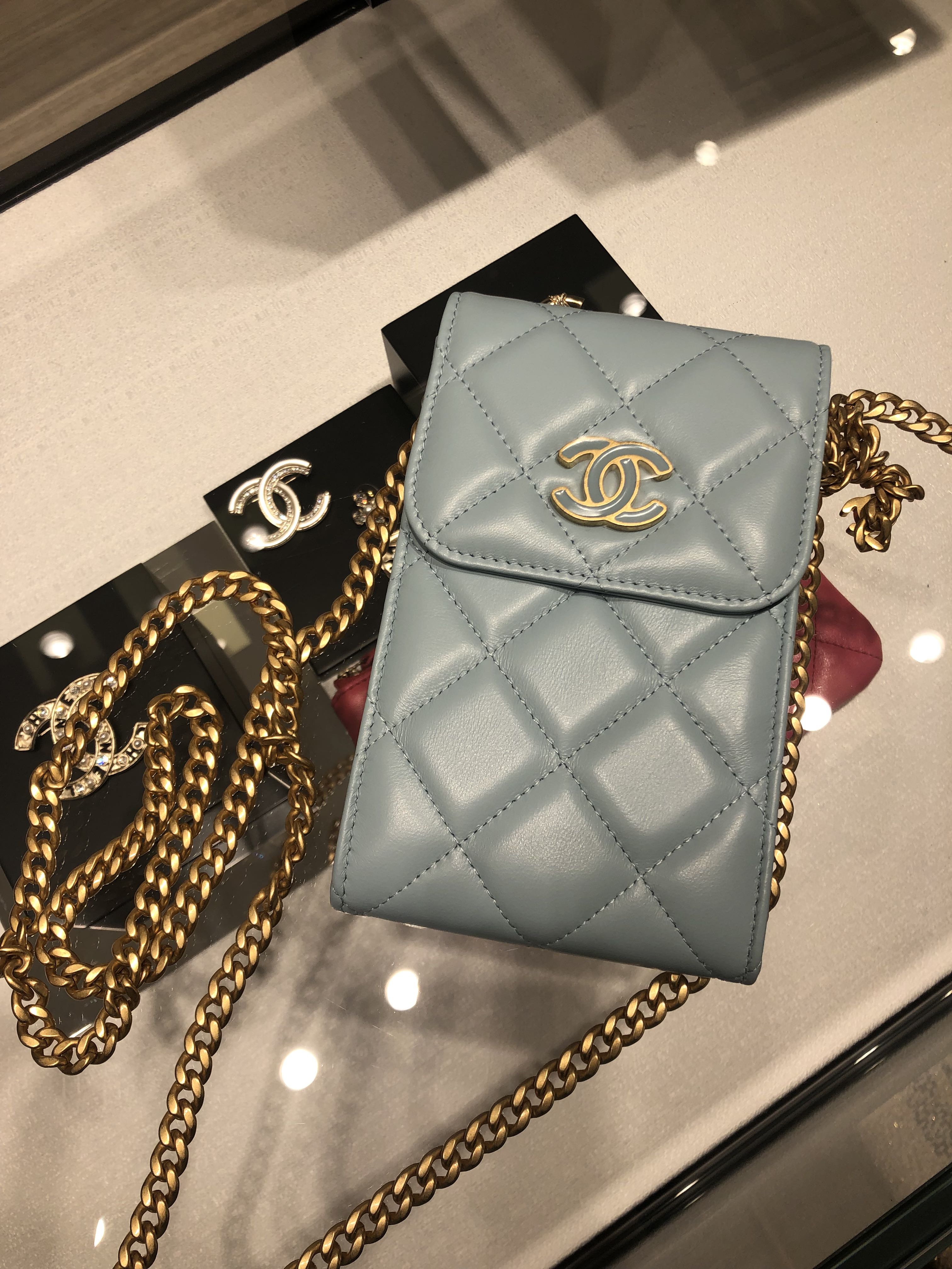 Chanel phone case with chain - brand new !, Luxury, Bags & Wallets on  Carousell