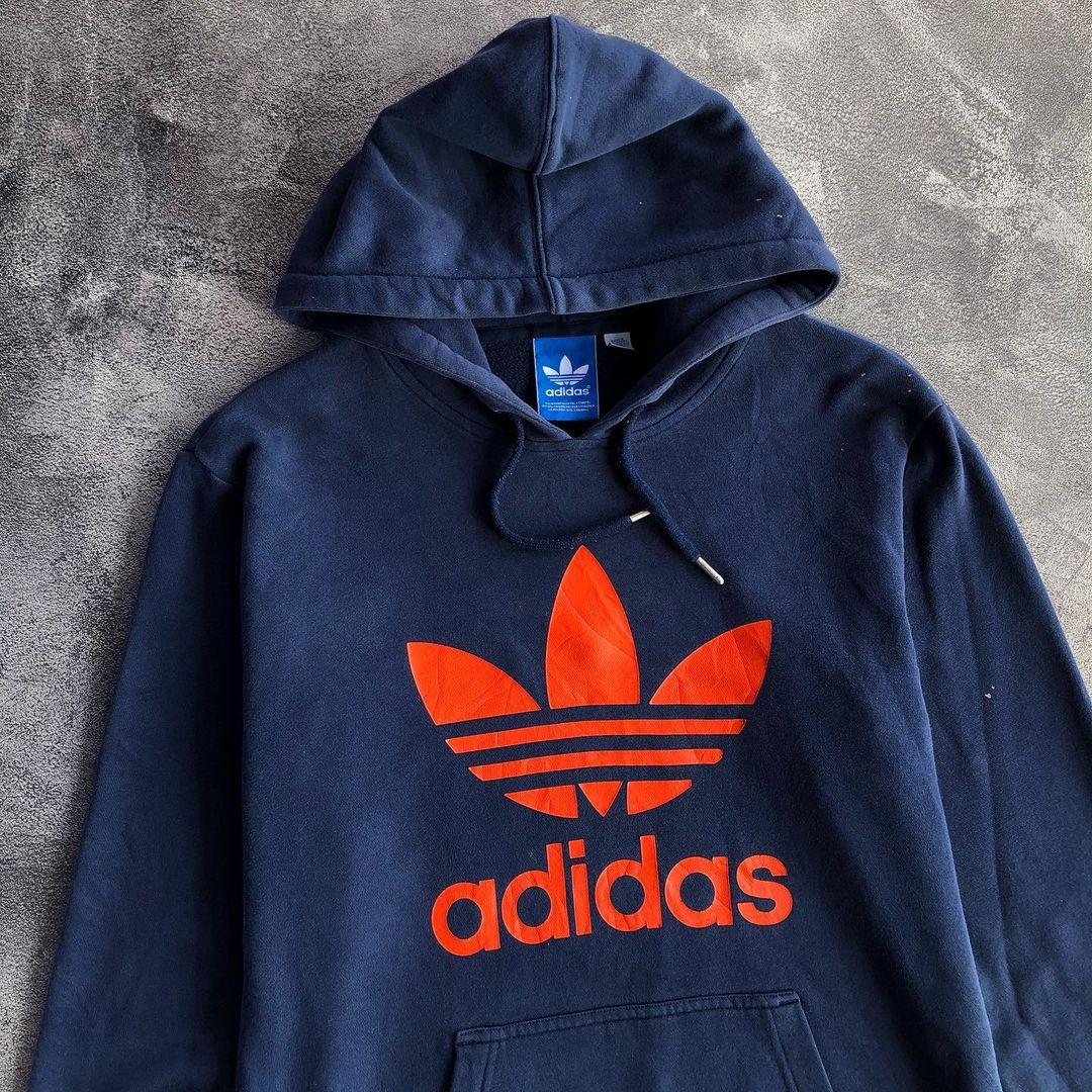 Adidas trefoil navy hoodie hotsell