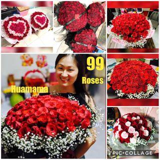 Huamama 99 Red Roses $288 | Delivery| Fresh Flower Bouquet | 2023 Vday $388