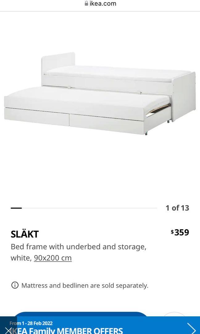 IKEA bed frame with pullout bed and drawers, Furniture & Home Living