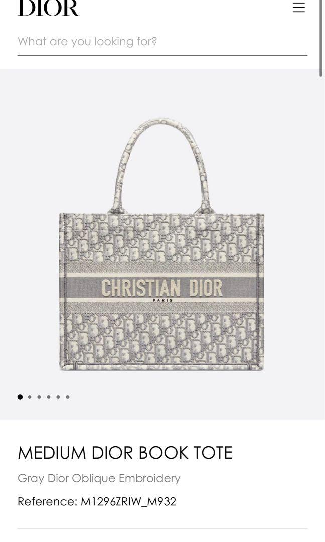 Medium Dior Book Tote Gray Oblique Embriodery Women s Fashion
