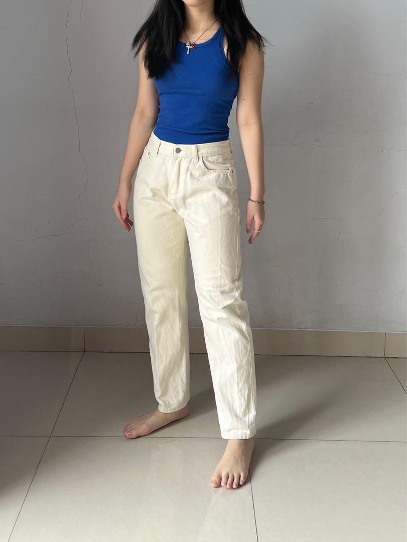 Mid rise cream off white denim jeans 