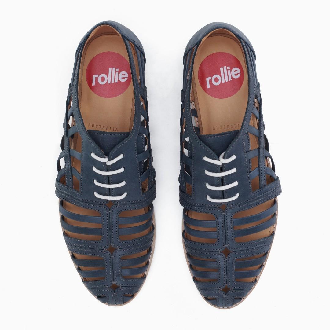 New Authentic Rollie Derby Cage Leather Shoes in Grey Burnish