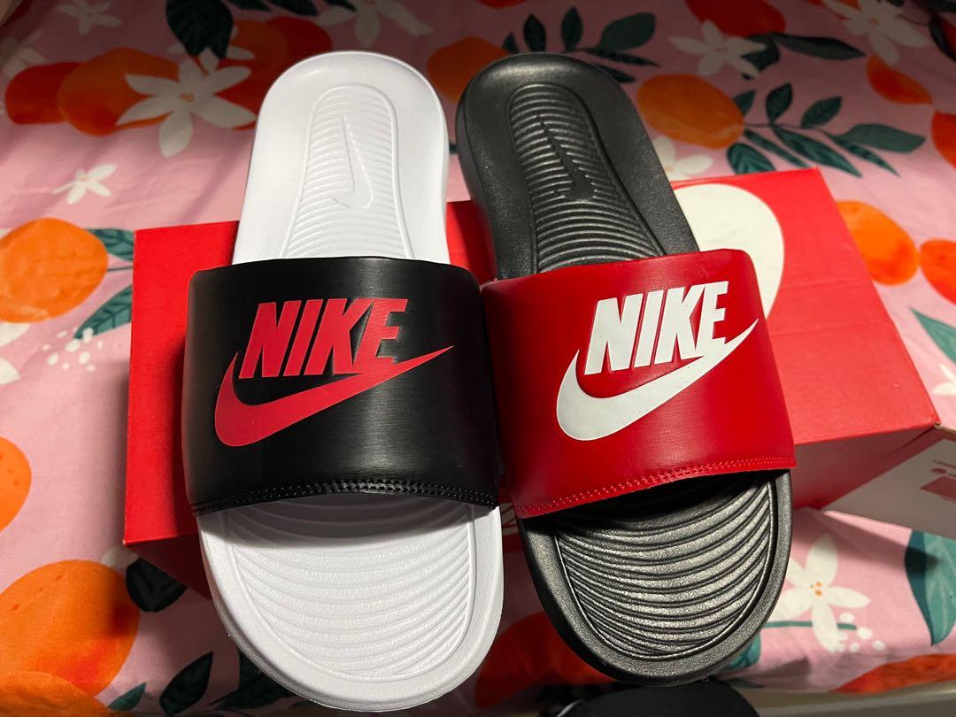 Red and hotsell white nike slides