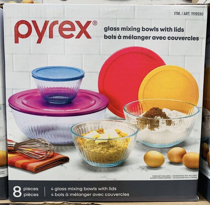 Pyrex 8 Piece Set 4 Glass Mixing Bowls Sculpted with Lids