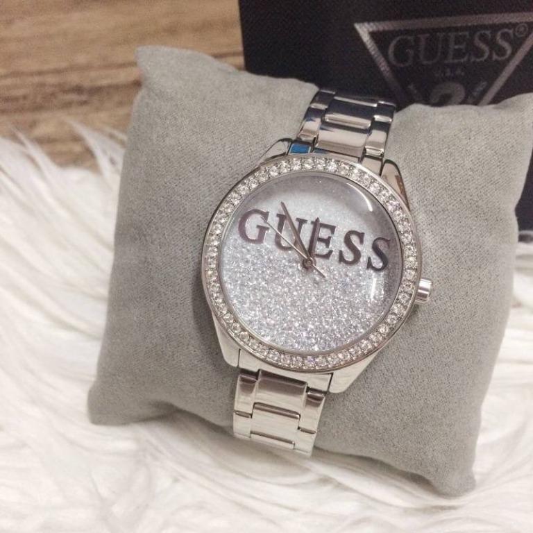 RESTOCK ORIGINAL GUESS GLITTER GIRL SILVER DIAL STEEL LADIES