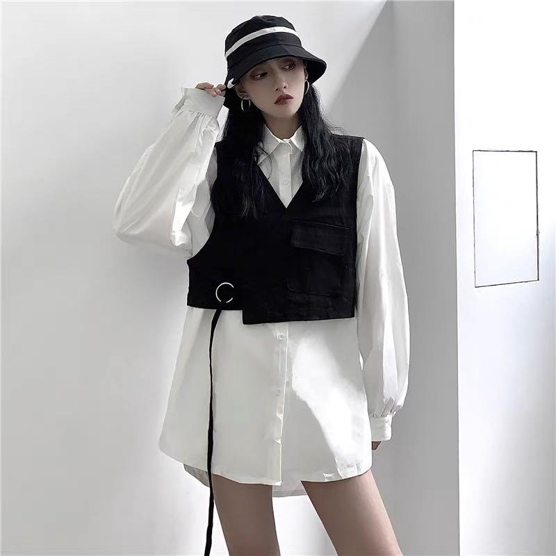 Black set women korean tops black top and tunic