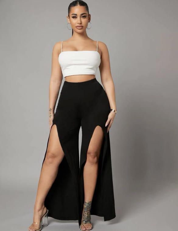 Sexy High Waist Split Thigh Pants, Women's Fashion, Bottoms, Other Bottoms  on Carousell