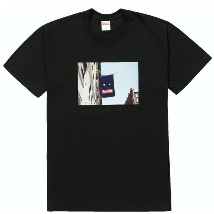 Supreme banner tee black discount