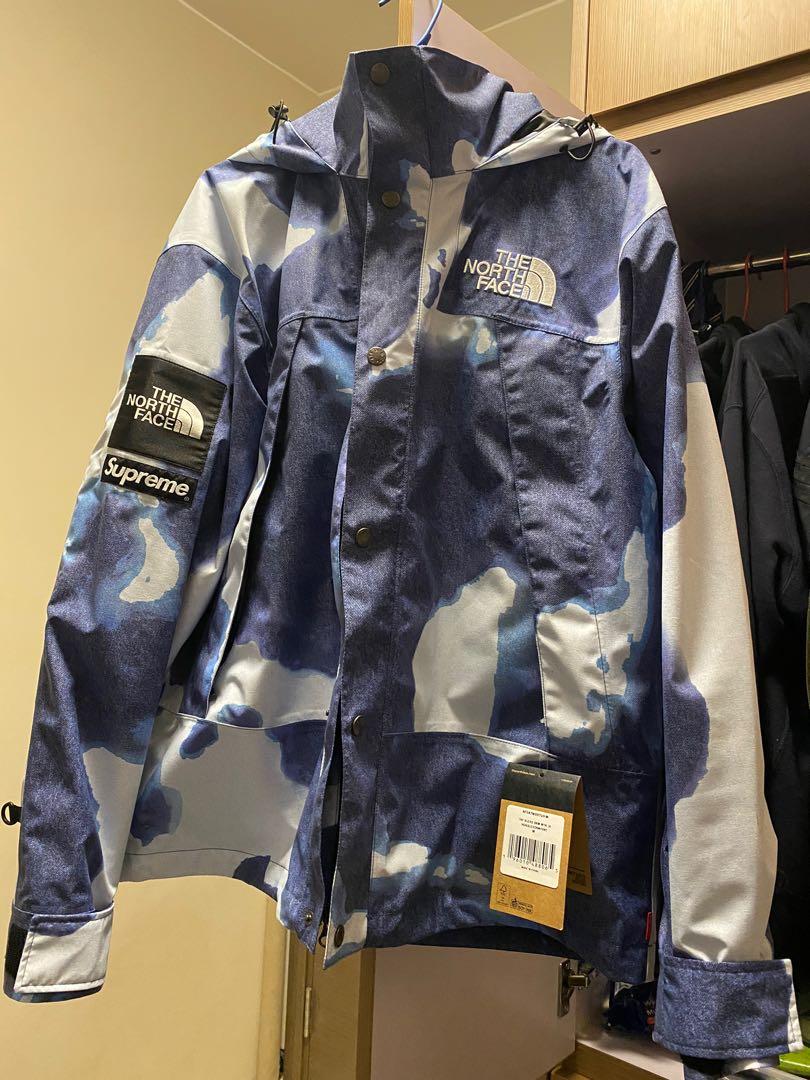 Supreme X The North Face Bleached Denim Print Mountain Jacket 顏色colour:  Indigo, 男裝, 外套及戶外衣服- Carousell