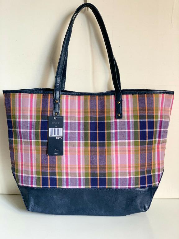 TOMMY HILFIGER PLAID LARGE SHOPPER SATCHEL TOTE BAG PURSE 89 SALE