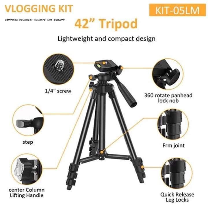 Vlogging Kit (KIT-05LM) (Category: Tripods & Monopods) located in Manila. Submitted by emil_online_shop (Listing ID 1145924513, Image 2). Description: Vlogging Kit (KIT-05LM) KIT-05LM Vlogging Kit is perfect for live streaming and vlogging. It comes with standard size tripod, fill light and shotgun microphone in one package. Light and flexible, no rabbit cage is needed to connect the fill light and microphone. Portable condenser microphone, widel