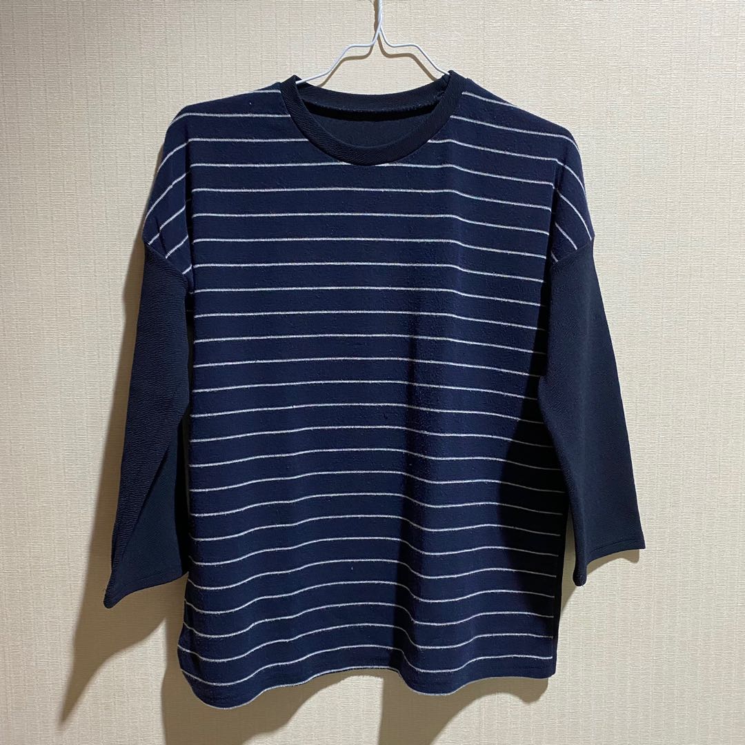 Women Blue/White Striped Shirt, Fesyen 