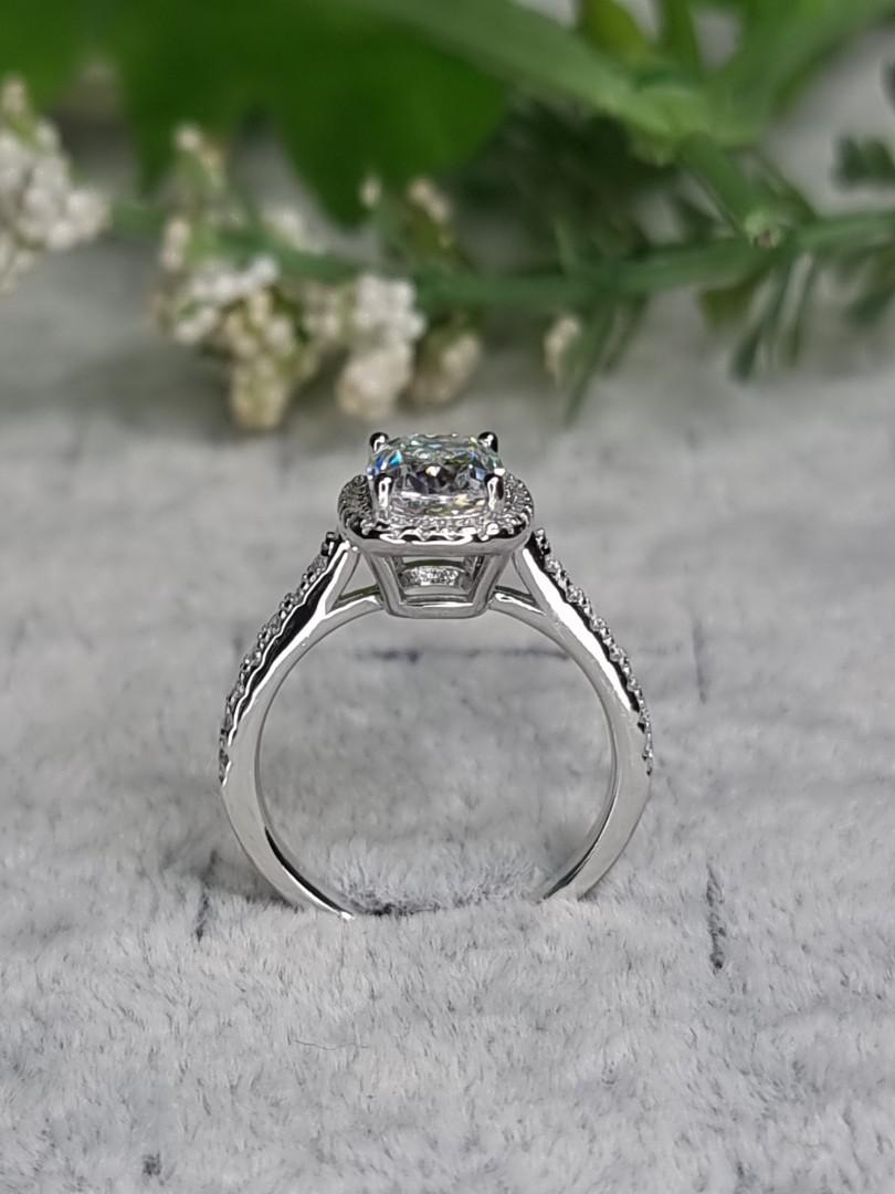 2.00ct Long Cushion Crushed Ice Cut Moissanite Diamond Ring