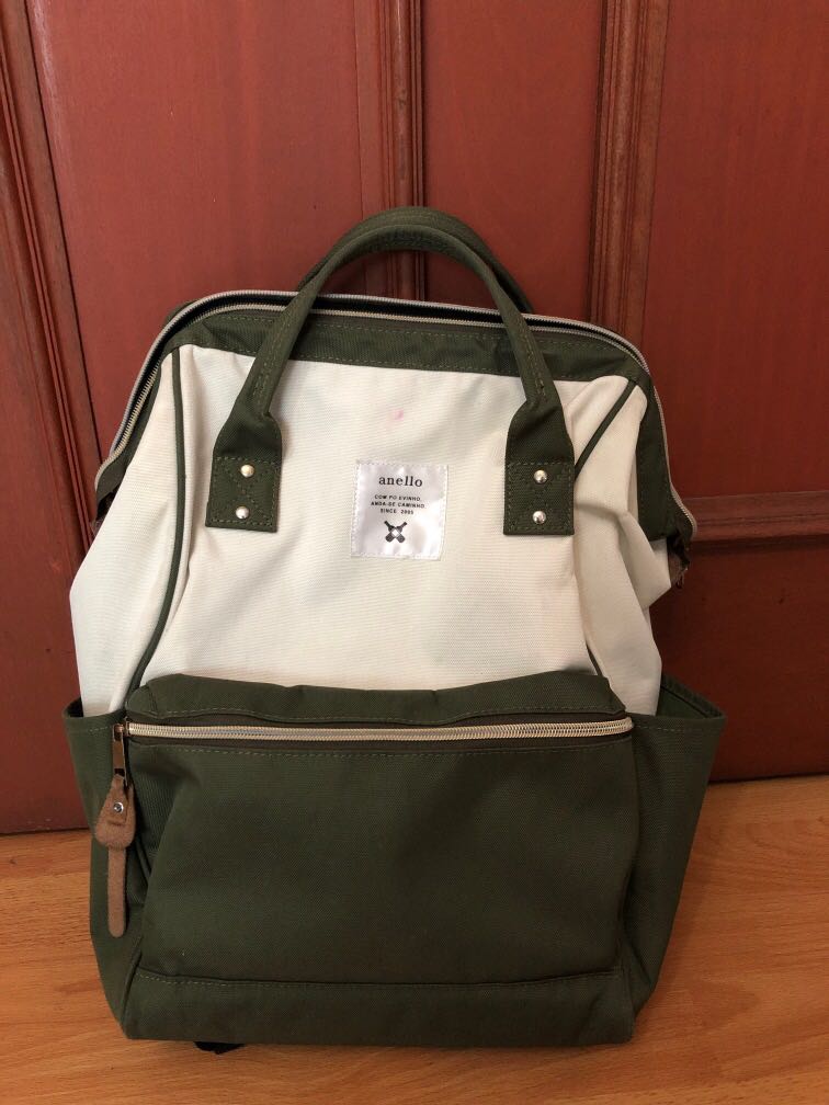 Anello Backpack green and cream colour, Women's Fashion, Bags & Wallets