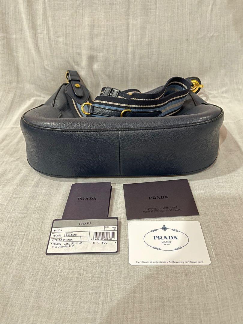 Authentic Prada 1BC052 Vitello Daino Leather Hobo Luxury Bags