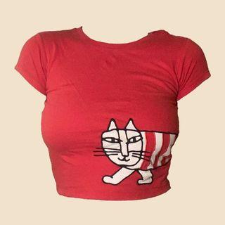 Baby Tee Strange Cat Lee Larson Uniqlo Tumblr graphic korean cute tee vintage aesthetic Y2K