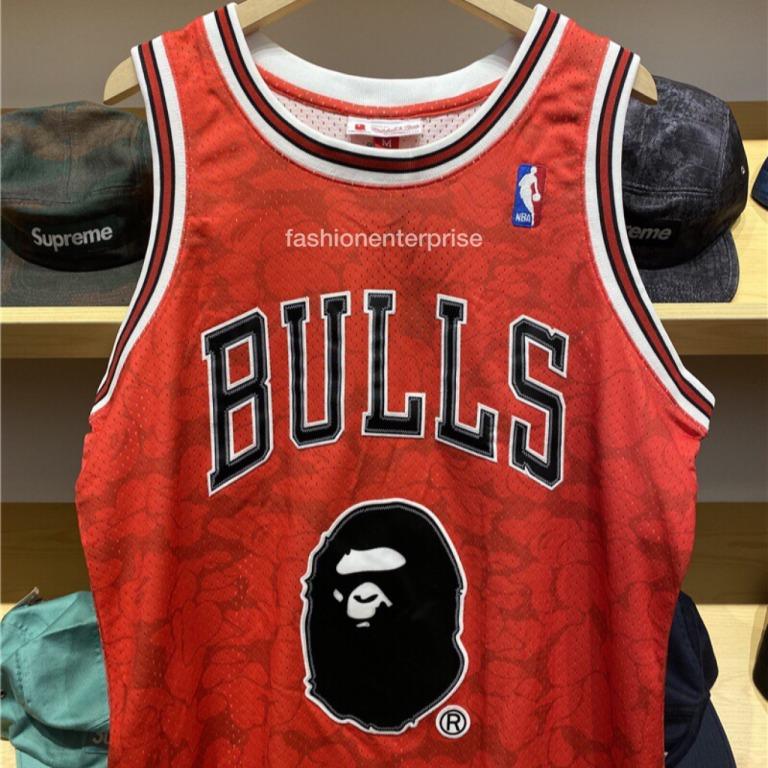 BAPE x Mitchell & Ness Bulls ABC Basketball Swingman Jersey Red