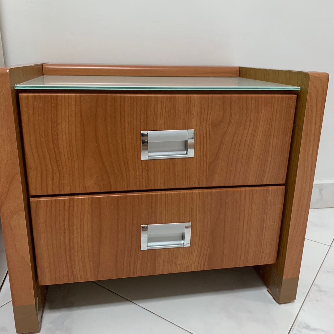 Bedside Table Glass and Wood, Furniture & Home Living, Furniture