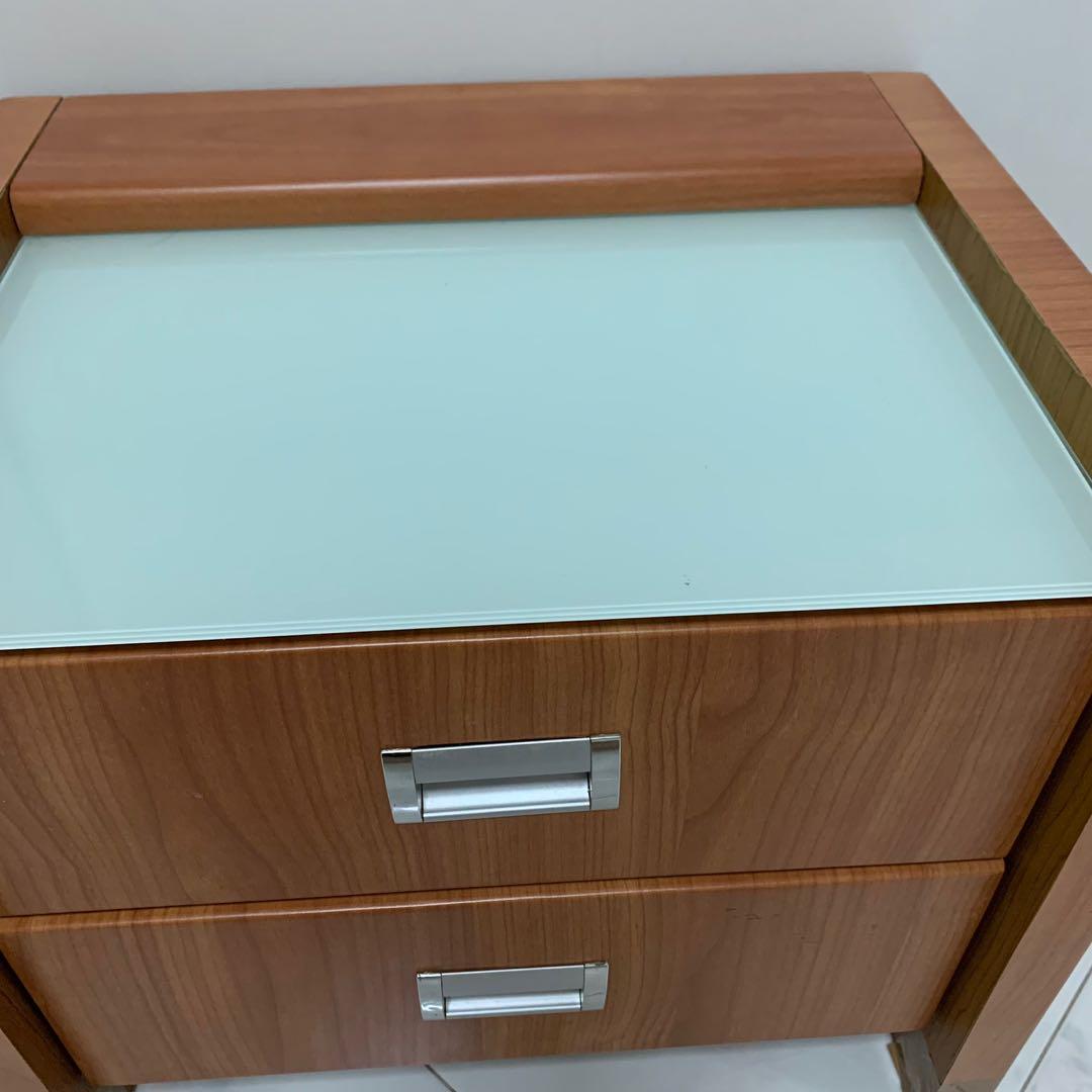 Bedside Table Glass and Wood, Furniture & Home Living, Furniture